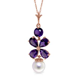 ALARRI 14K Solid Rose Gold Necklace w/ Purple Amethyst & Pearl