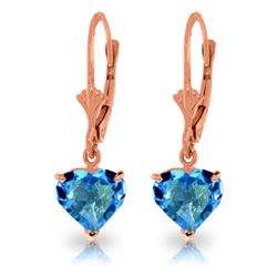 ALARRI 3.25 CTW 14K Solid Rose Gold Leverback Earrings Natural Blue Topaz