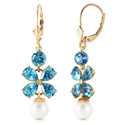 ALARRI 6.28 Carat 14K Solid Gold Chandelier Earrings Blue Topaz Pearl