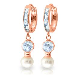 ALARRI 4.3 Carat 14K Solid Rose Gold Hoop Earrings Pearl Aquamarine