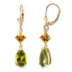 ALARRI 4.5 CTW 14K Solid Gold Leverback Earrings Peridot Citrine