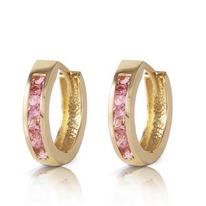 ALARRI 1.3 Carat 14K Solid Gold Hoop Huggie Earrings Pink Sapphire