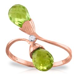 ALARRI 2.52 Carat 14K Solid Rose Gold Ring Diamond Briolette Peridot