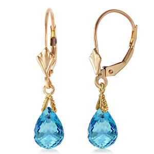 ALARRI 4.5 Carat 14K Solid Gold Leverback Earrings Briolette Blue Topaz