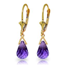 ALARRI 4.5 CTW 14K Solid Gold Leverback Earrings Briolette Amethyst