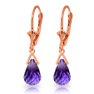 ALARRI 4.5 Carat 14K Solid Rose Gold Leverback Earrings Briolette Amethyst