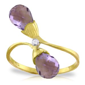 ALARRI 2.52 Carat 14K Solid Gold Ring Diamond Briolette Purple Amethyst