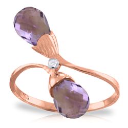 ALARRI 2.52 Carat 14K Solid Rose Gold Ring Diamond Briolette Purple Amethyst
