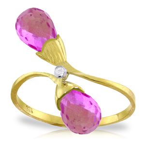 ALARRI 2.52 Carat 14K Solid Gold Ring Diamond Briolette Pink Topaz