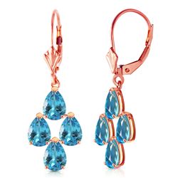 ALARRI 4.5 CTW 14K Solid Rose Gold Pear Blue Topaz Leverback Earrings