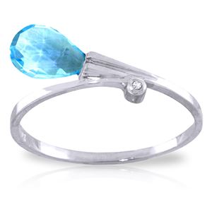 ALARRI 1.51 Carat 14K Solid White Gold Ring Diamond Briolette Blue Topaz