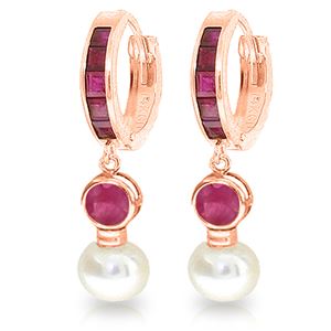ALARRI 4.65 CTW 14K Solid Rose Gold Huggie Earrings Pearl Ruby
