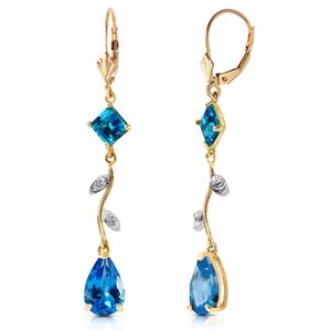 ALARRI 3.97 Carat 14K Solid Gold Chandelier Earrings Natural Diamond Blue Topaz