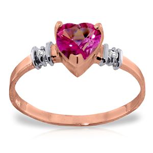 ALARRI 14K Solid Rose Gold Ring w/ Natural Pink Topaz & Diamond