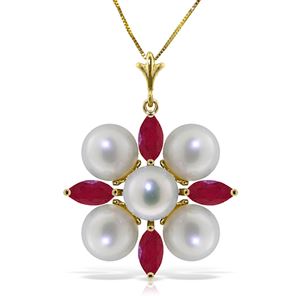 ALARRI 6.3 Carat 14K Solid Gold Necklace Ruby Pearl