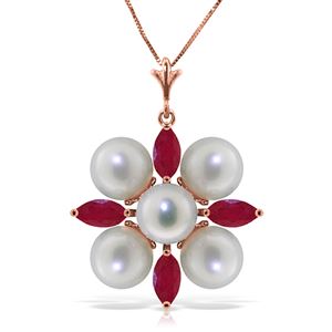 ALARRI 6.3 Carat 14K Solid Rose Gold Necklace Ruby Pearl