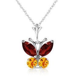 ALARRI 0.6 Carat 14K Solid White Gold Butterfly Necklace Garnet Citrine