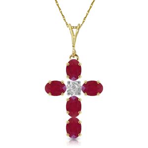 ALARRI 1.75 Carat 14K Solid Gold Cross Necklace Natural Diamond Ruby