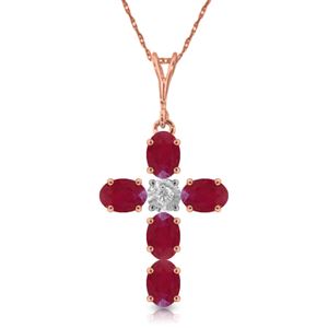 ALARRI 1.75 Carat 14K Solid Rose Gold Cross Necklace Natural Diamond Ruby