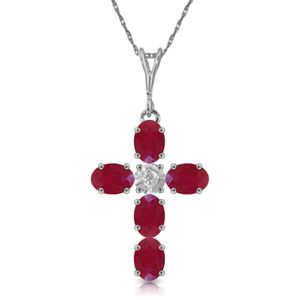 ALARRI 1.75 CTW 14K Solid White Gold Cross Necklace Natural Diamond Ruby