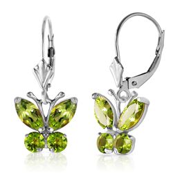 ALARRI 1.24 Carat 14K Solid White Gold Butterfly Earrings Peridot