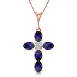 ALARRI 1.88 Carat 14K Solid Rose Gold Cross Necklace Natural Diamond Sapphire