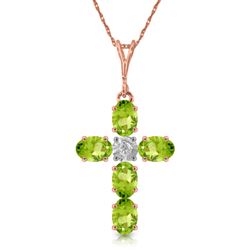 ALARRI 1.88 Carat 14K Solid Rose Gold Cross Necklace Natural Diamond Peridot