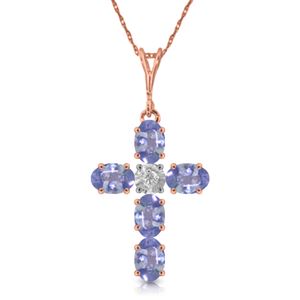 ALARRI 1.75 Carat 14K Solid Rose Gold Cross Necklace Natural Diamond Tanzanite