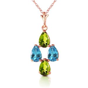 ALARRI 1.5 Carat 14K Solid Rose Gold Necklace Natural Blue Topaz Peridot