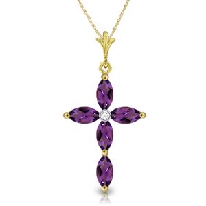 ALARRI 1.23 Carat 14K Solid Gold Necklace Natural Diamond Purple Amethyst
