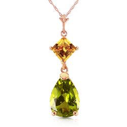 ALARRI 2 Carat 14K Solid Rose Gold Necklace Natural Citrine Peridot