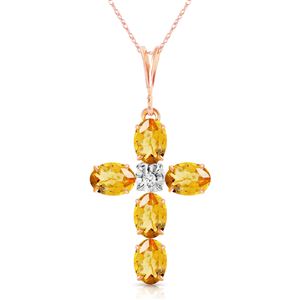 ALARRI 1.88 Carat 14K Solid Rose Gold Cross Necklace Natural Diamond Citrine