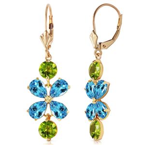 ALARRI 5.32 Carat 14K Solid Gold Petals Blue Topaz Peridot Earrings