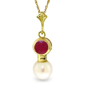 ALARRI 1.23 Carat 14K Solid Gold Daphne Ruby Pearl Necklace
