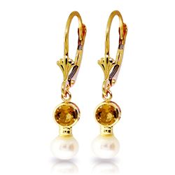 ALARRI 5.2 CTW 14K Solid Gold Leverback Earrings Pearl Citrine