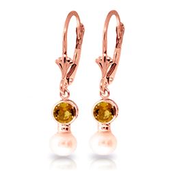 ALARRI 5.2 Carat 14K Solid Rose Gold Leverback Earrings Pearl Citrine