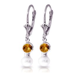 ALARRI 5.2 Carat 14K Solid White Gold Leverback Earrings Pearl Citrine