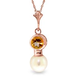 ALARRI 14K Solid Rose Gold Necklace w/ Citrine & Pearl