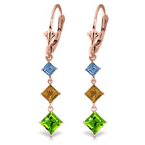 ALARRI 4.8 Carat 14K Solid Rose Gold Chandelier Earrings Blue Topaz, Citrine Peridot