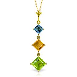 ALARRI 2.4 Carat 14K Solid Gold Necklace Blue Topaz, Citrine Peridot