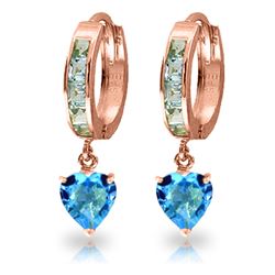 ALARRI 4.1 CTW 14K Solid Rose Gold Hoop Blue Topaz Heart Drop Earrings