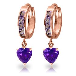 ALARRI 4.1 CTW 14K Solid Rose Gold Hoop Amethyst Heartdrop Earrings