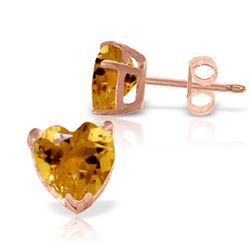 ALARRI 3.25 Carat 14K Solid Rose Gold Stud Earrings Natural Citrine