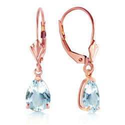 ALARRI 2.85 Carat 14K Solid Rose Gold Pear Aquamarine Leverback Earrings