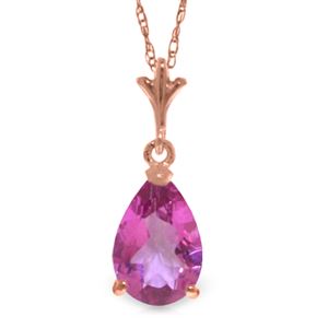 ALARRI 1.5 Carat 14K Solid Rose Gold Pear Pink Topaz Necklace