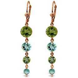 ALARRI 14K Solid Rose Gold Chandelier Earrings w/ Peridot & Blue Topaz