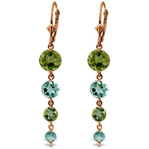 ALARRI 14K Solid Rose Gold Chandelier Earrings w/ Peridot & Blue Topaz