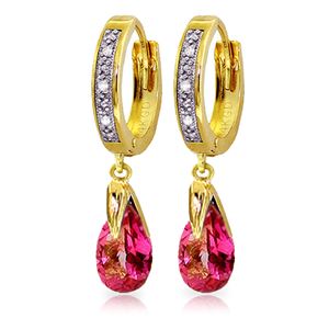 ALARRI 2.53 Carat 14K Solid Gold Hoop Earrings Diamond Pink Topaz