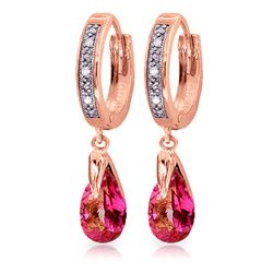 ALARRI 2.53 Carat 14K Solid Rose Gold Hoop Earrings Diamond Pink Topaz