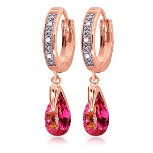 ALARRI 2.53 Carat 14K Solid Rose Gold Hoop Earrings Diamond Pink Topaz
